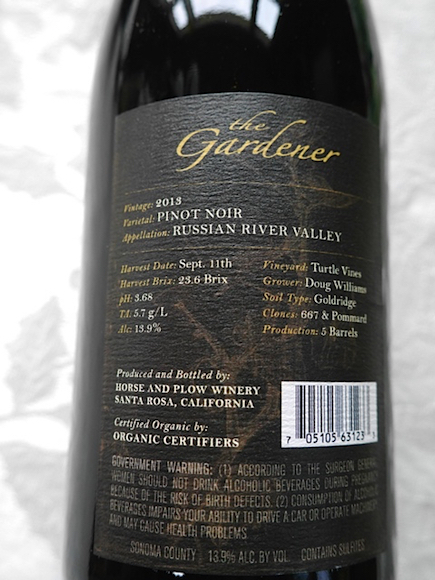 Gardener back label